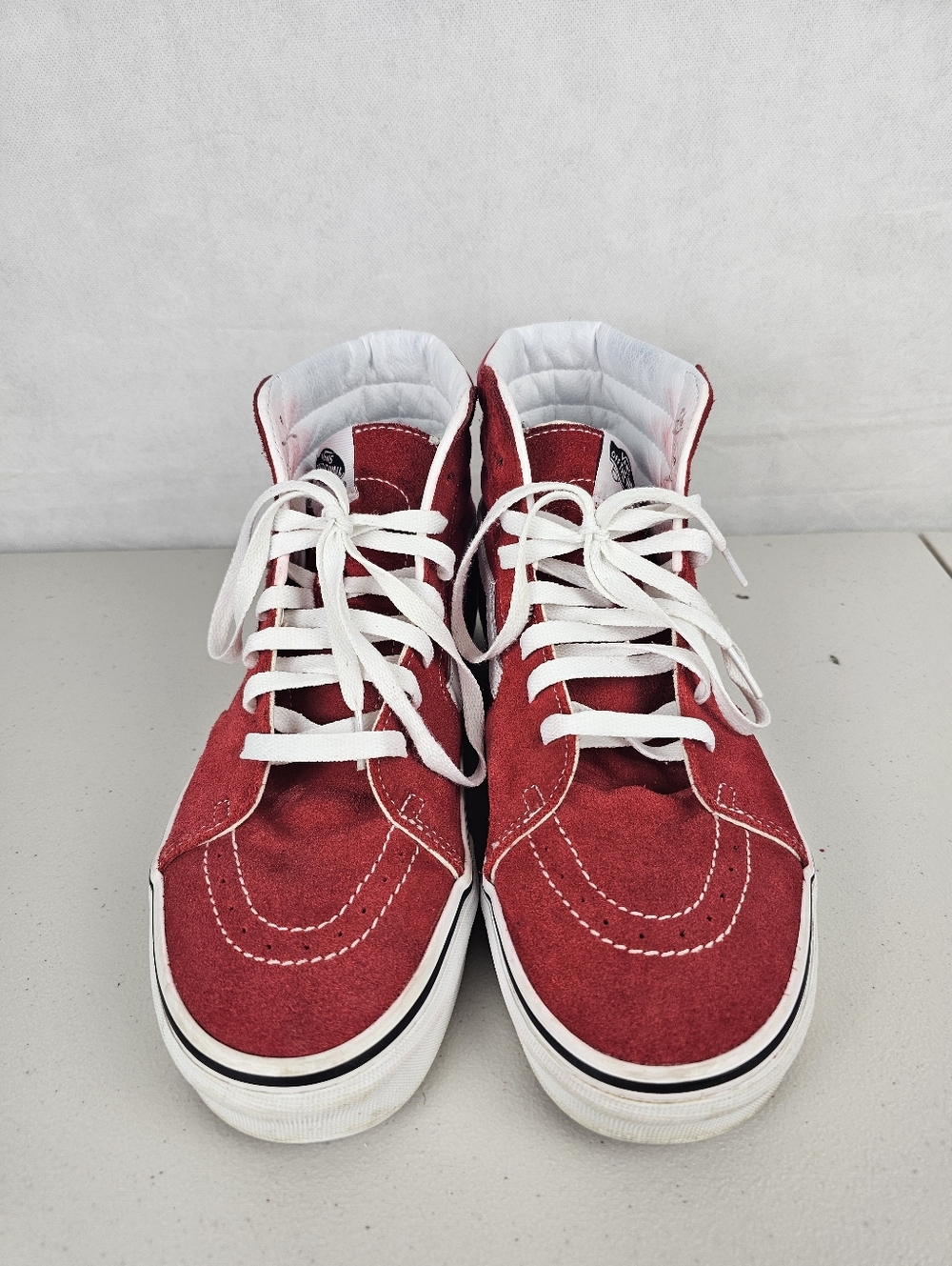 Red High-Top Suede Sneakers with White Laces